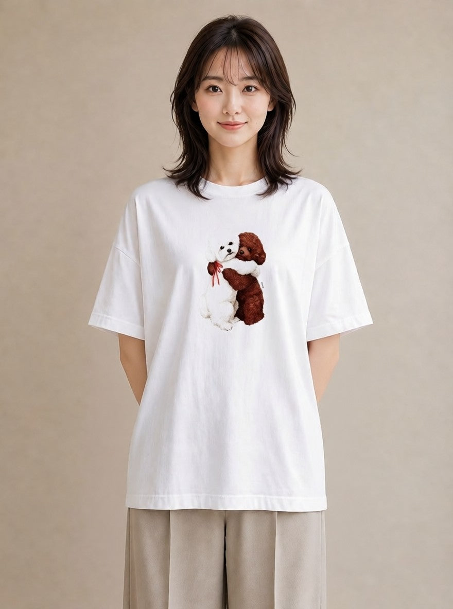 グラフィックTシャツ レディース トイプードル プードル 犬 いぬ イラスト ゆるかわ 帰省 ラフ 白T
