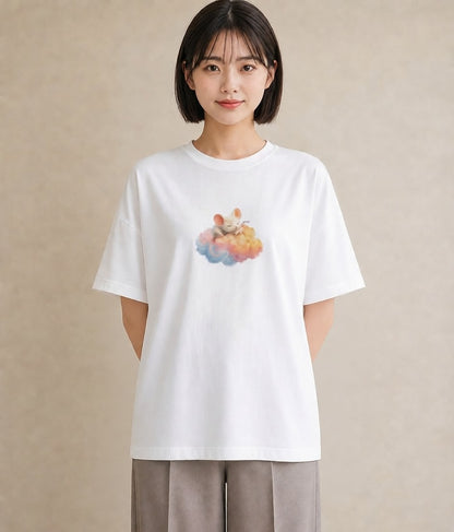 半袖Tシャツ レディース 雲 星空 宇宙 イラスト 手描き風 旅行 母娘コーデ 白T