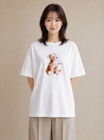 デザインTシャツ レディース 子犬 犬 いぬ イラスト シック 散歩 お出かけ 白T