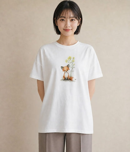 グラフィックTシャツ レディース きつね 動物 アニマル イラスト ゆるかわ 夏コーデ 通学 白T
