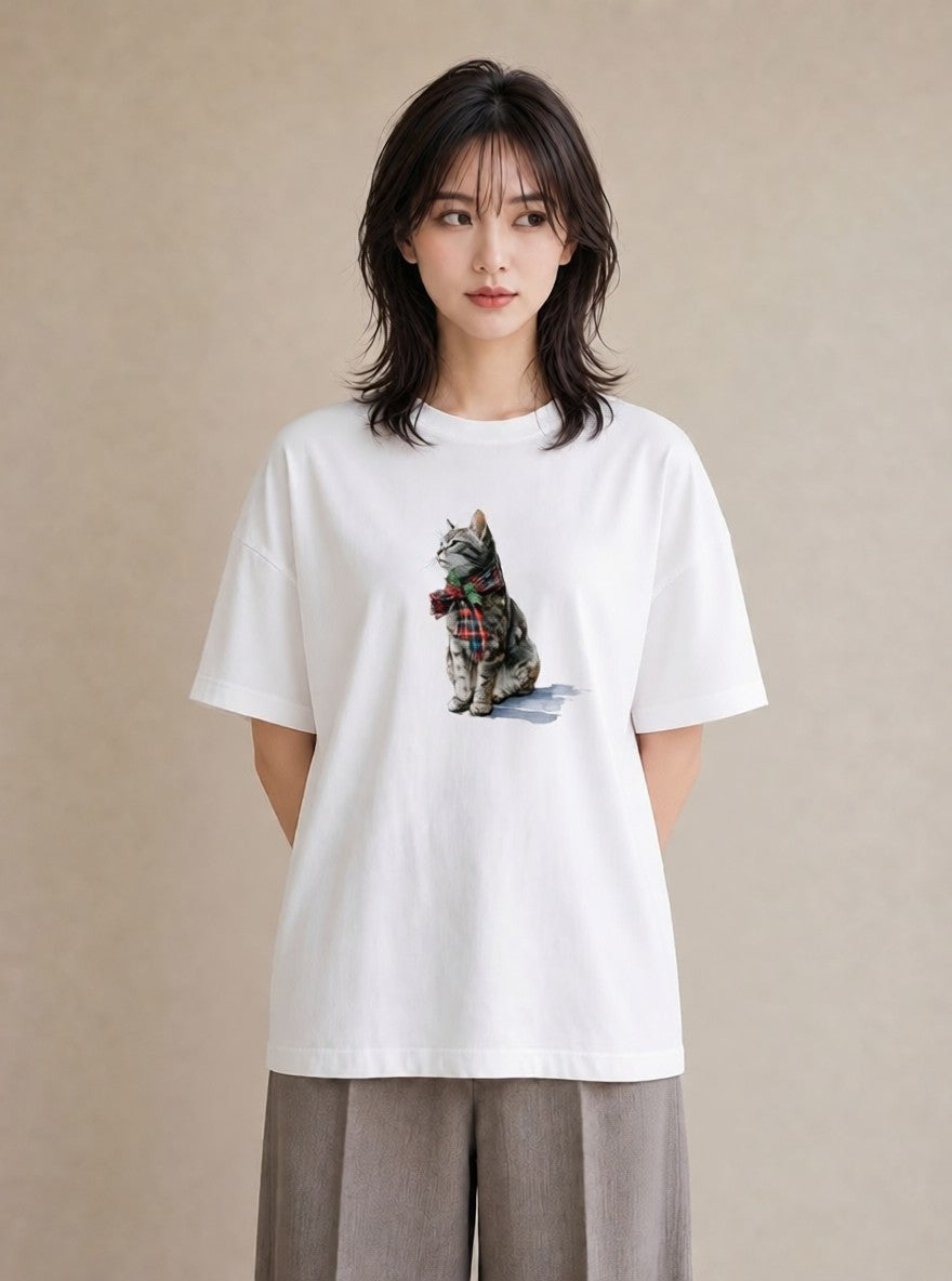 グラフィックTシャツ レディース ブリティッシュショートヘア 猫 ねこ イラスト 北欧風 敬老の日 ホワイトデー 白T