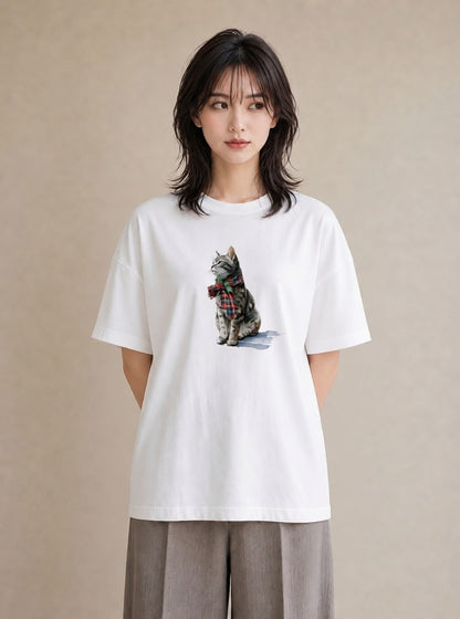 グラフィックTシャツ レディース ブリティッシュショートヘア 猫 ねこ イラスト 北欧風 敬老の日 ホワイトデー 白T