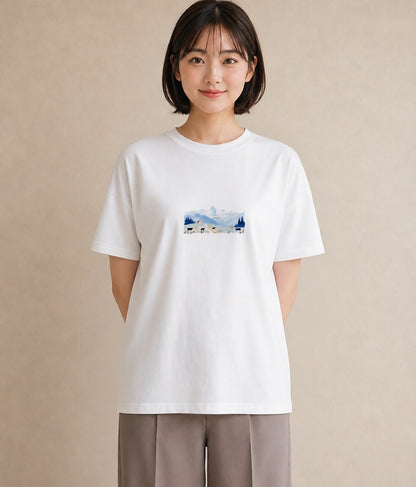 Tシャツ レディース 山 星空 宇宙 イラスト アート風 お揃い 親子 白T