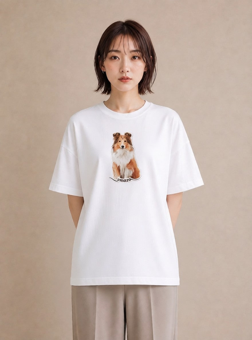 Tシャツ レディース 白柴 犬 いぬ イラスト 韓国風 ママ カフェ服 白T