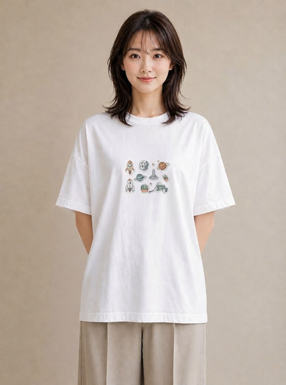 Tシャツ レディース 宇宙 星空 イラスト アート風 通勤 在宅 白T