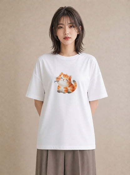 プリントTシャツ レディース ブリティッシュショートヘア 猫 ねこ イラスト シック カフェ巡り 女子会 白T
