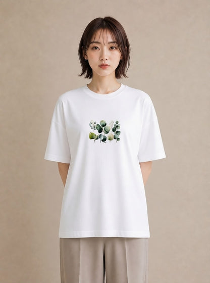 プリントTシャツ レディース ボタニカル 植物 イラスト 水彩風 休日 ペアコーデ 白T
