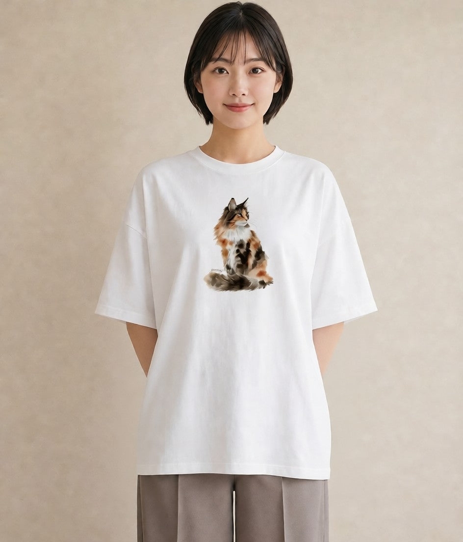 プリントTシャツ レディース サビ猫 猫 ねこ イラスト カフェコーデ 帰省 ラフ 白T