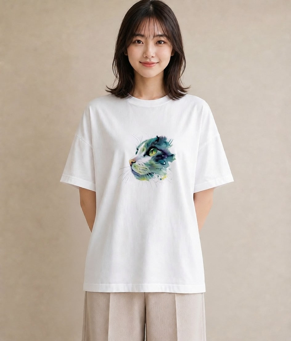 グラフィックTシャツ レディース ロシアンブルー 猫 ねこ イラスト シンプル 20代 カジュアルコーデ 白T