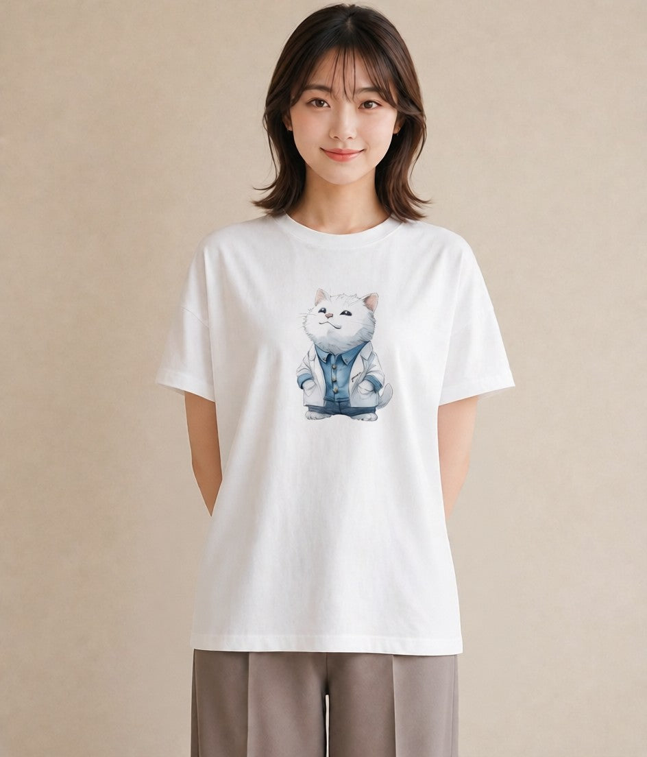 デザインTシャツ レディース アメリカンショートヘア 猫 ねこ イラスト 韓国風 綿100 デート 白T