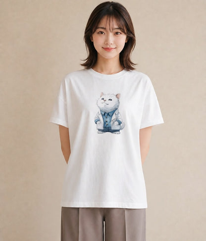 デザインTシャツ レディース アメリカンショートヘア 猫 ねこ イラスト 韓国風 綿100 デート 白T