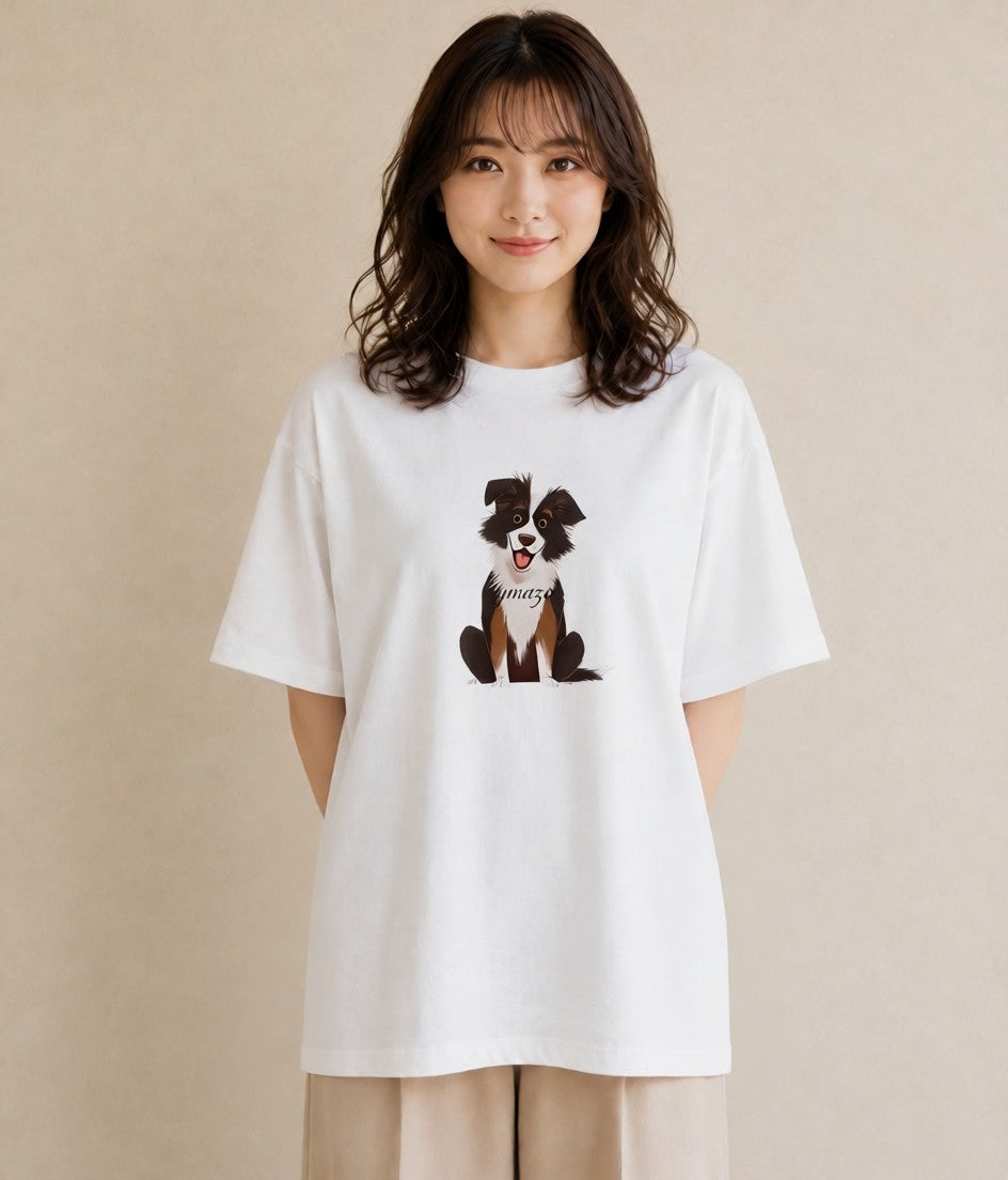 プリントTシャツ レディース ボーダーコリー 犬 いぬ イラスト ヴィンテージ風 送別ギフト 通勤 白T