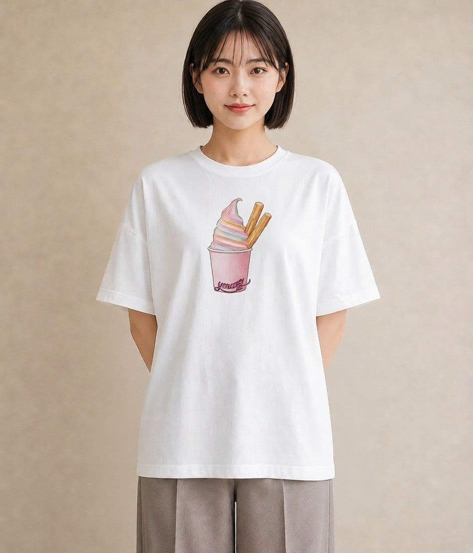 グラフィックTシャツ レディース クリームソーダ 食べ物 フード イラスト ラフカジュアル デイリーウェア 休日 白T