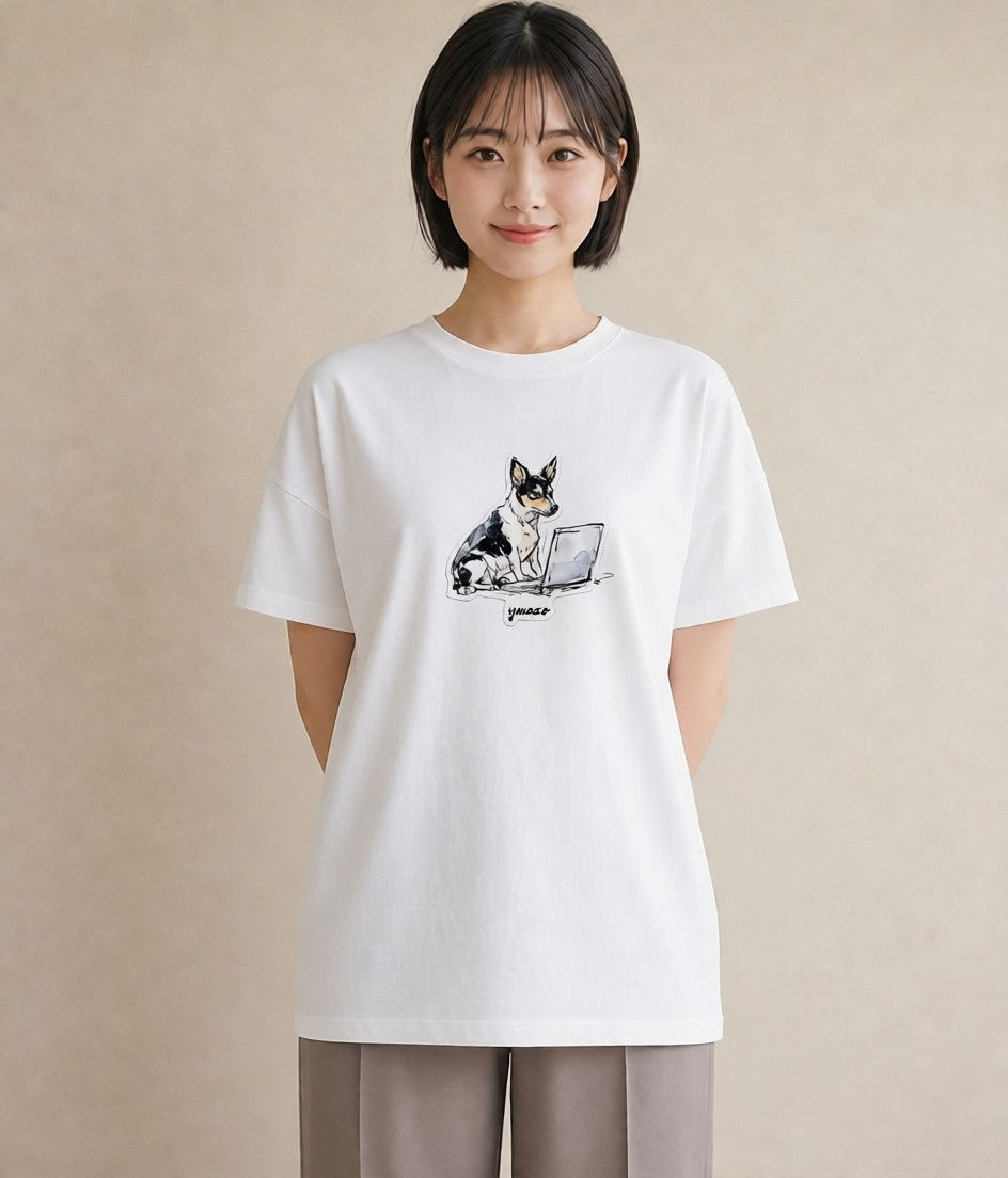 デザインTシャツ レディース 犬 いぬ イラスト カフェコーデ ビーチ デイリーウェア 白T