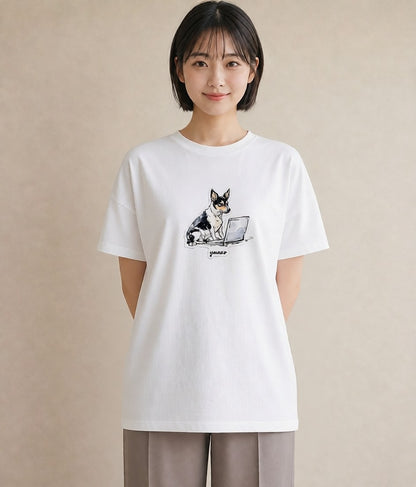 デザインTシャツ レディース 犬 いぬ イラスト カフェコーデ ビーチ デイリーウェア 白T