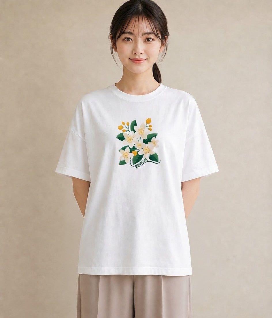 半袖Tシャツ レディース 金木犀 花 花柄 イラスト 線画 旅行 母娘コーデ 白T