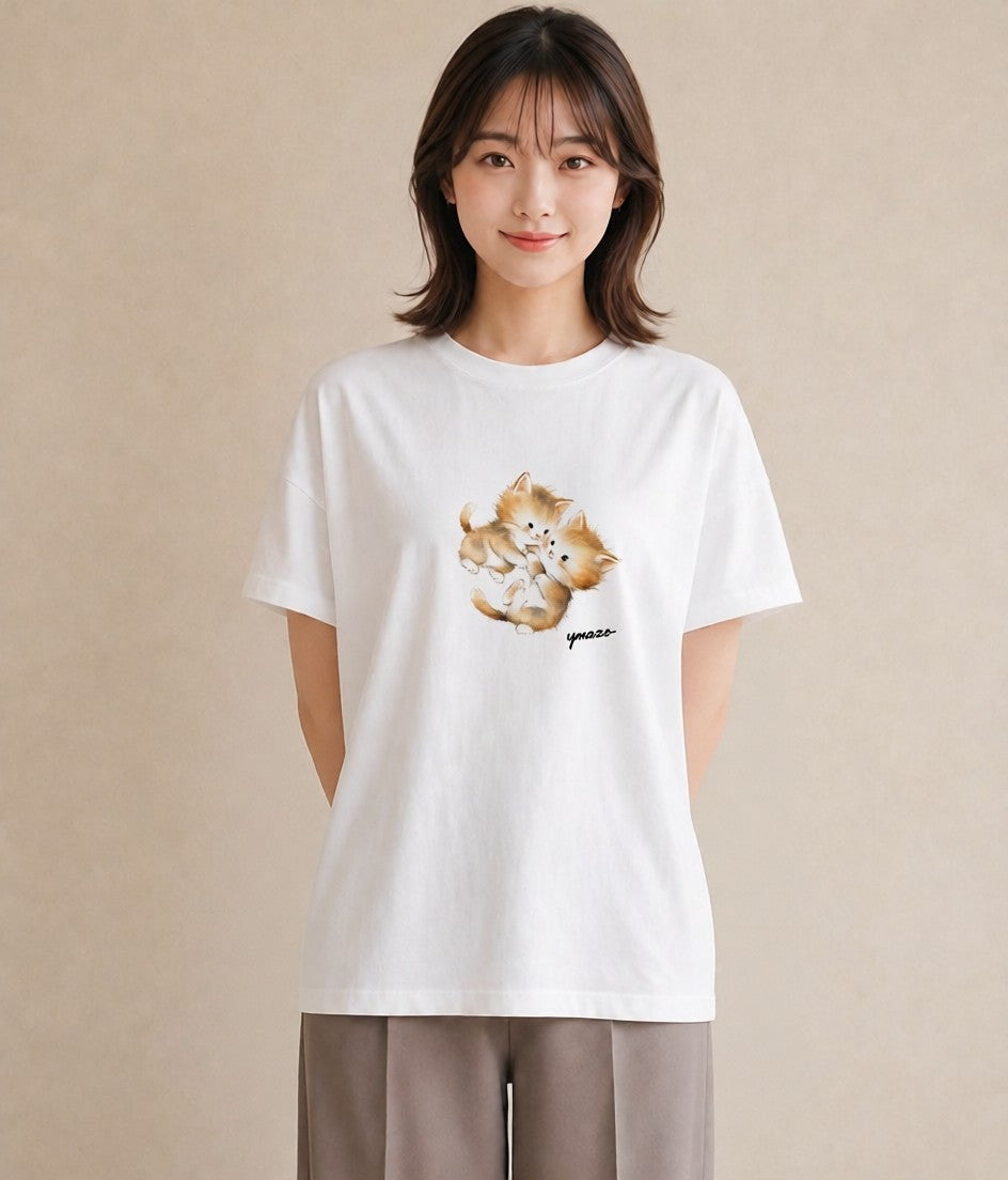 デザインTシャツ レディース 肉球 猫 ねこ イラスト きれいめカジュアル ビーチ デイリーウェア 白T