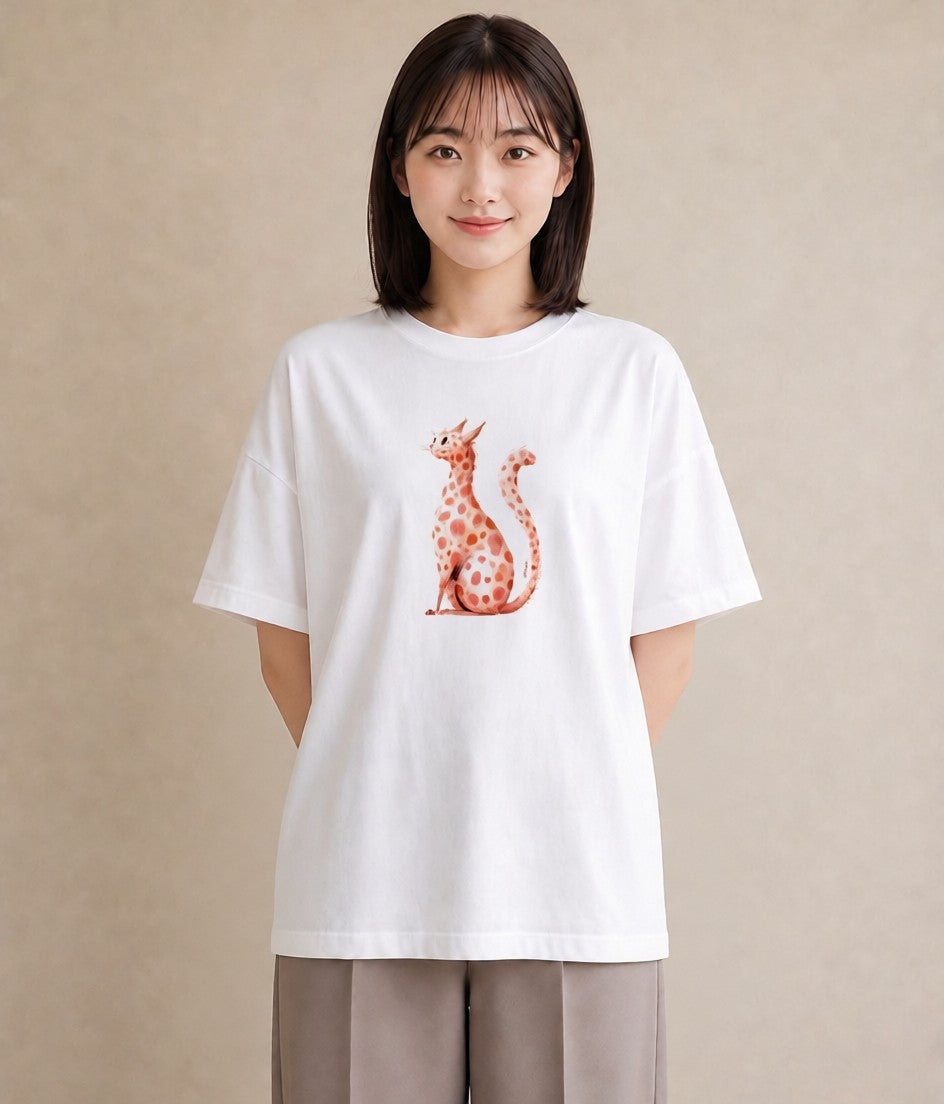 プリントTシャツ レディース サビ猫 猫 ねこ イラスト フェミニン 誕生日プレゼント 綿100 白T