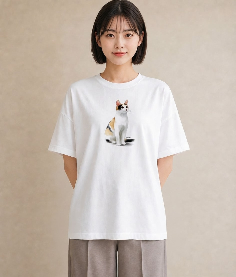 プリントTシャツ レディース キジトラ 猫 ねこ イラスト シック 通勤 在宅 白T