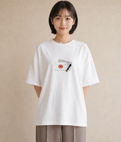 デザインTシャツ レディース 封蝋 手紙 アンティーク ナチュラル イラスト ラフ 女性 旅行用 白T