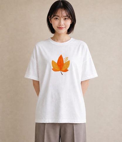 デザインTシャツ レディース 落ち葉 植物 ボタニカル イラスト 旅行コーデ 母娘コーデ 自分用 白T