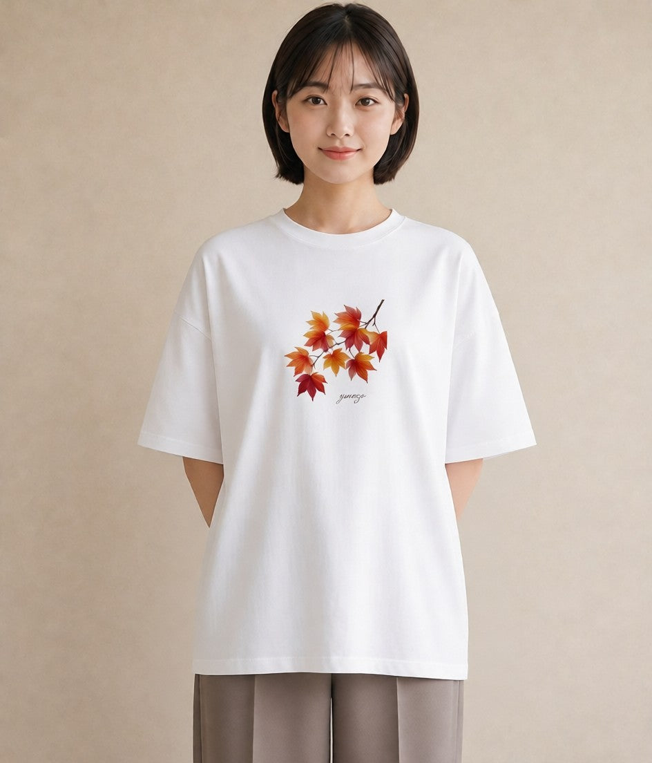 Tシャツ レディース 落ち葉 植物 ボタニカル イラスト モード 在宅 公園 白T