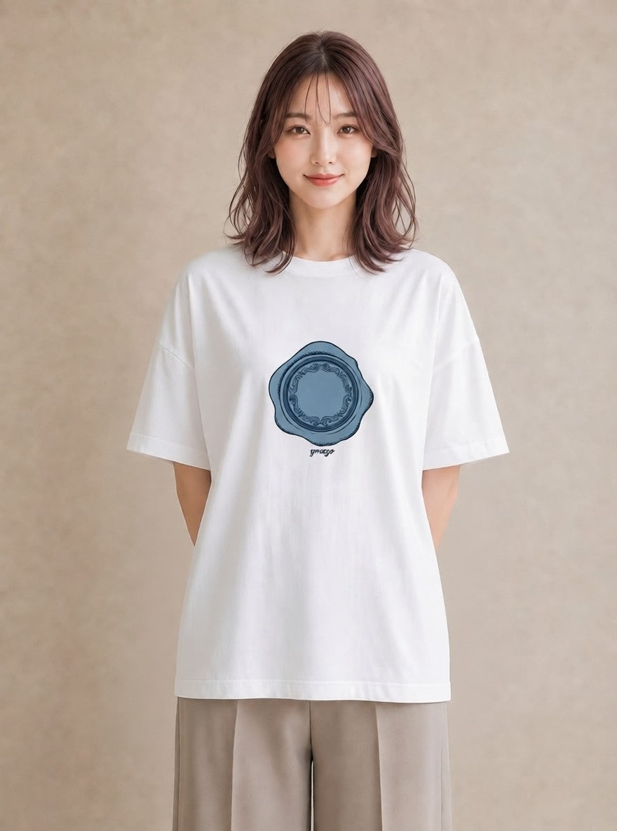 グラフィックTシャツ レディース 封蝋 手紙 アンティーク ナチュラル イラスト 淡色 ホワイトデー 春服 白T