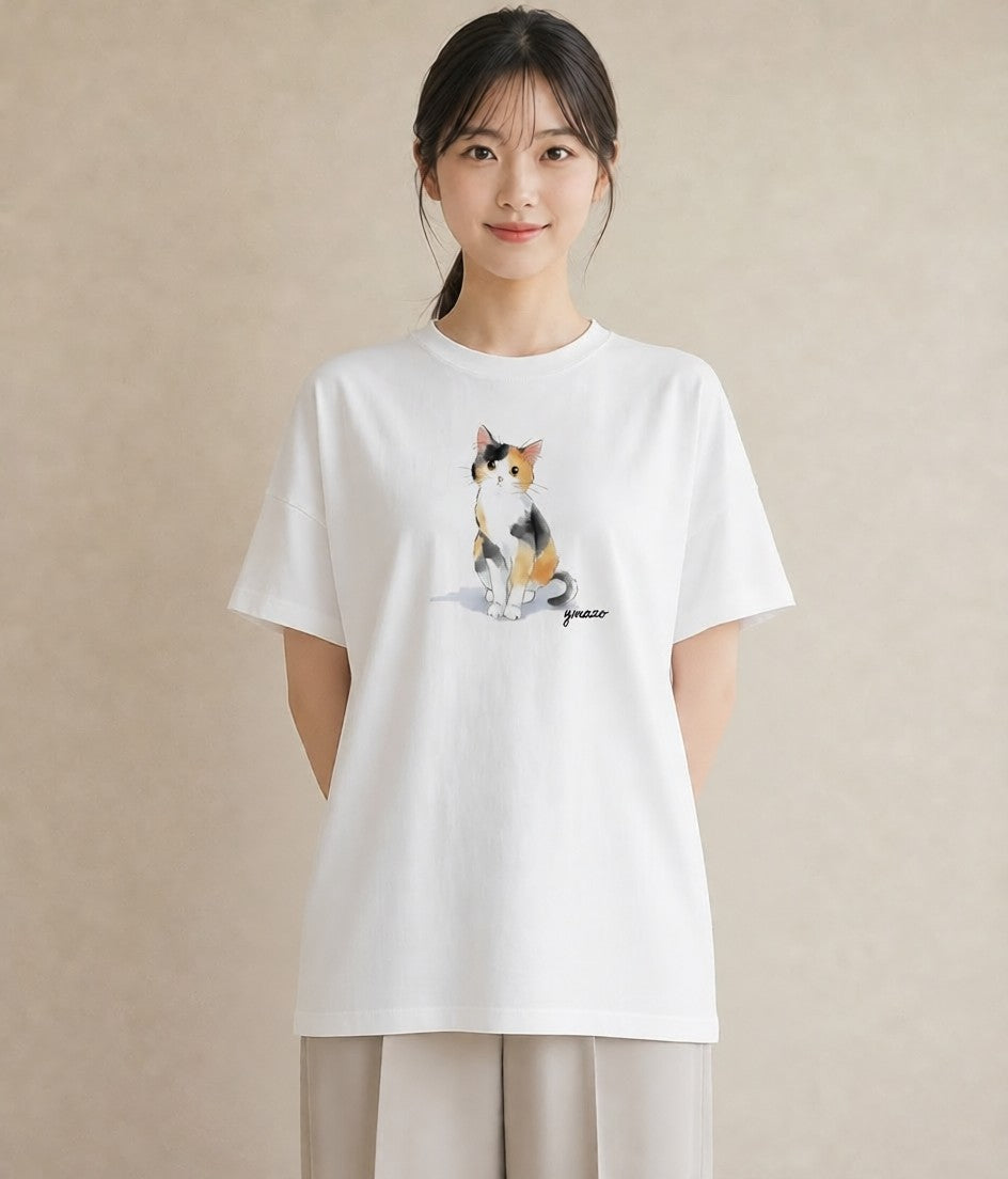 半袖Tシャツ レディース 白猫 猫 ねこ イラスト ミニマル 20代 カジュアルコーデ 白T