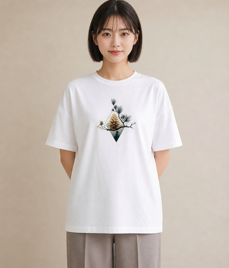 Tシャツ レディース 松ぼっくり 植物 ボタニカル イラスト 可愛い 春コーデ 姉妹 白T