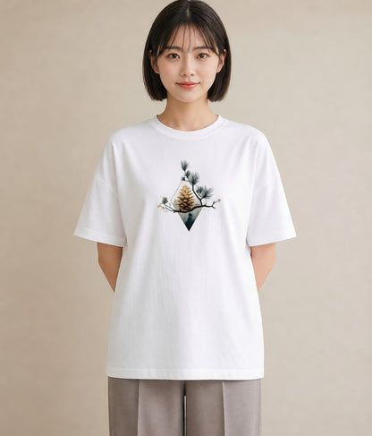 Tシャツ レディース 松ぼっくり 植物 ボタニカル イラスト 可愛い 春コーデ 姉妹 白T