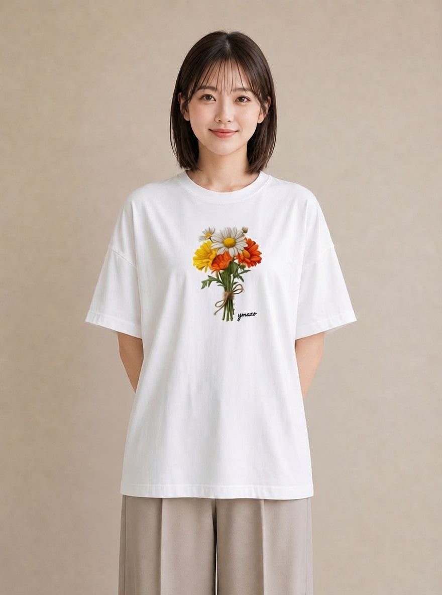 デザインTシャツ レディース マーガレット 花 花柄 イラスト 上品 社会人 女性 白T