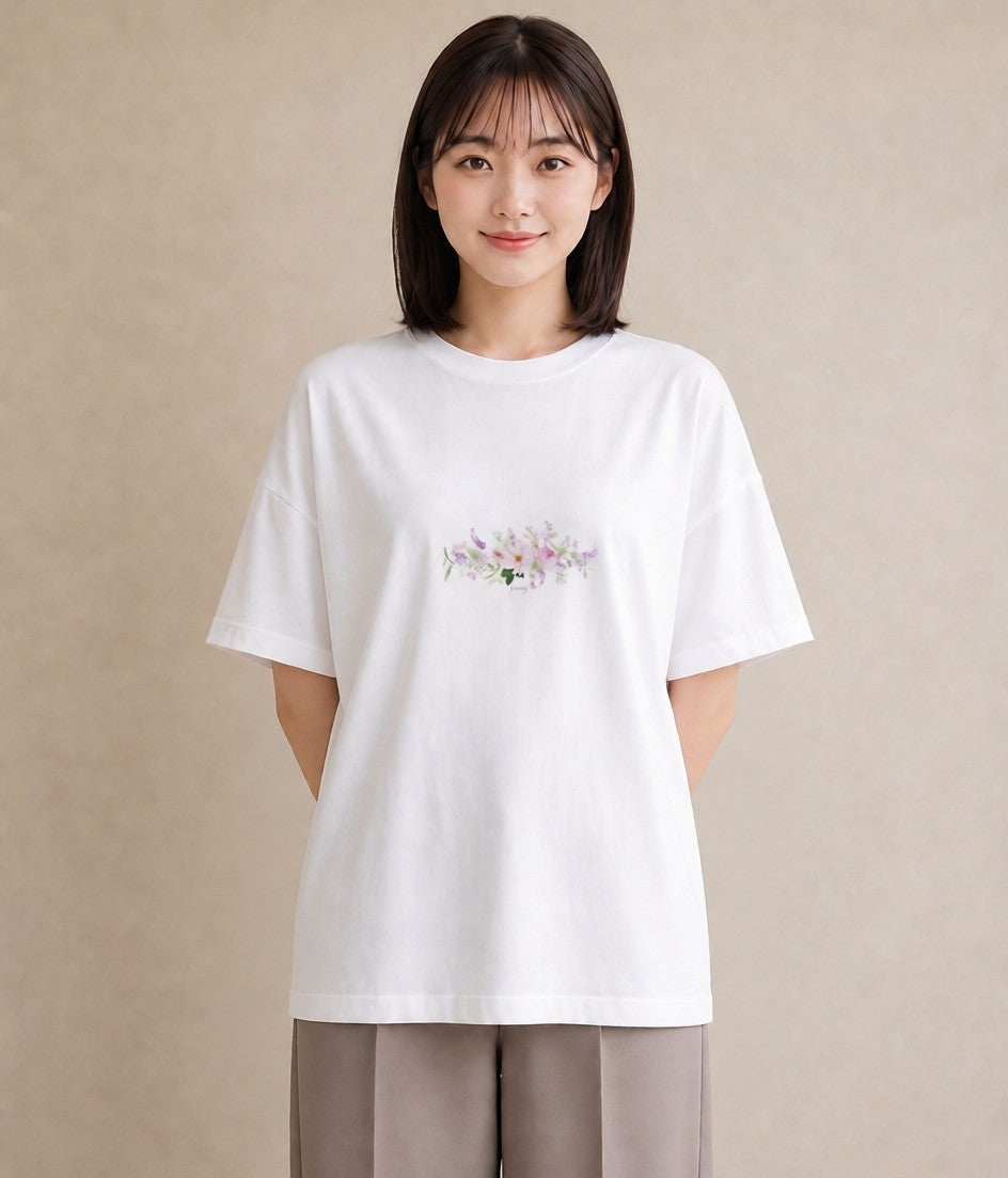 プリントTシャツ レディース 手鏡 アンティーク レトロ ナチュラル イラスト 綿100 デート 白T