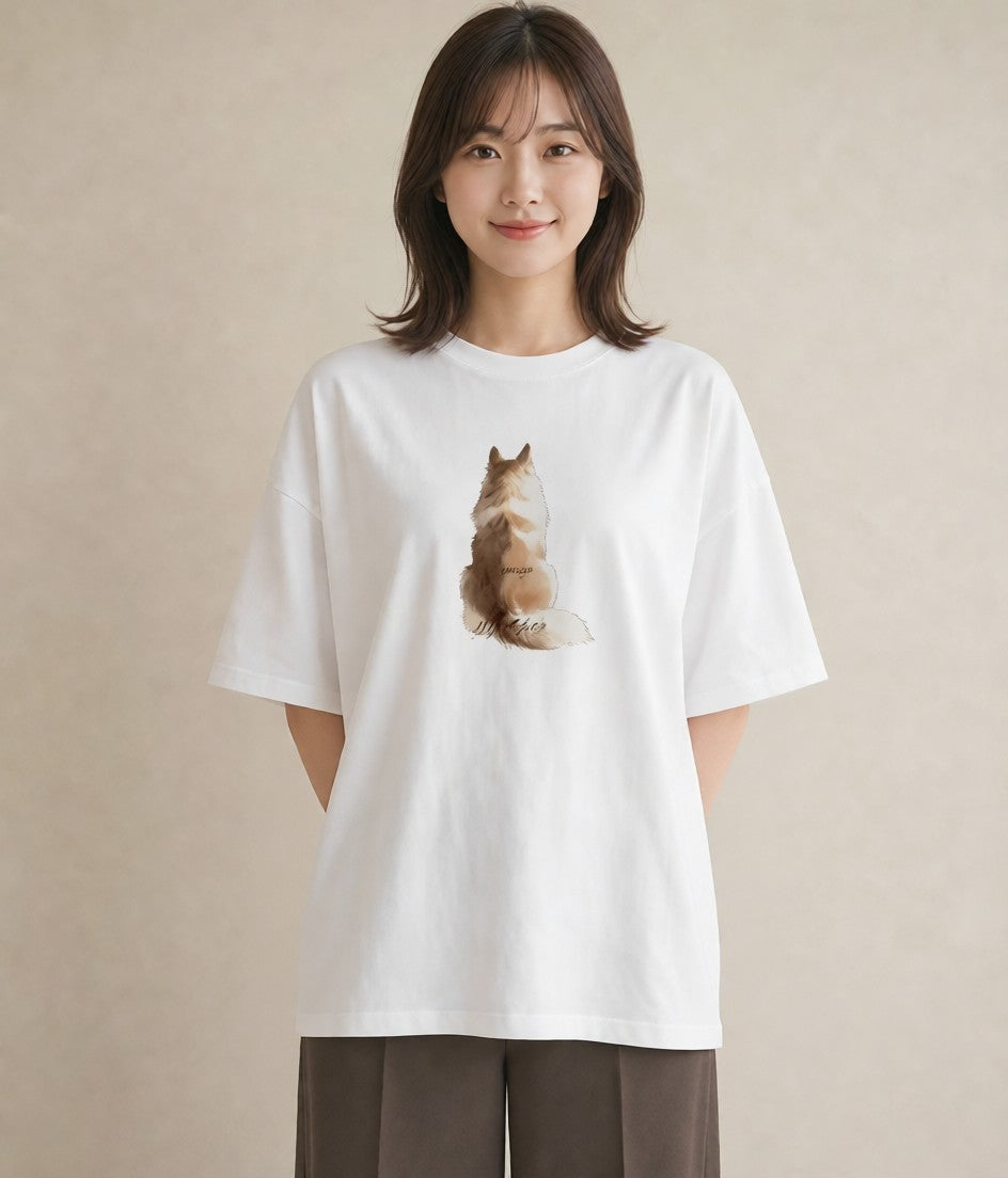 半袖Tシャツ レディース 肉球 猫 ねこ イラスト レトロ 帰省 ラフ 白T