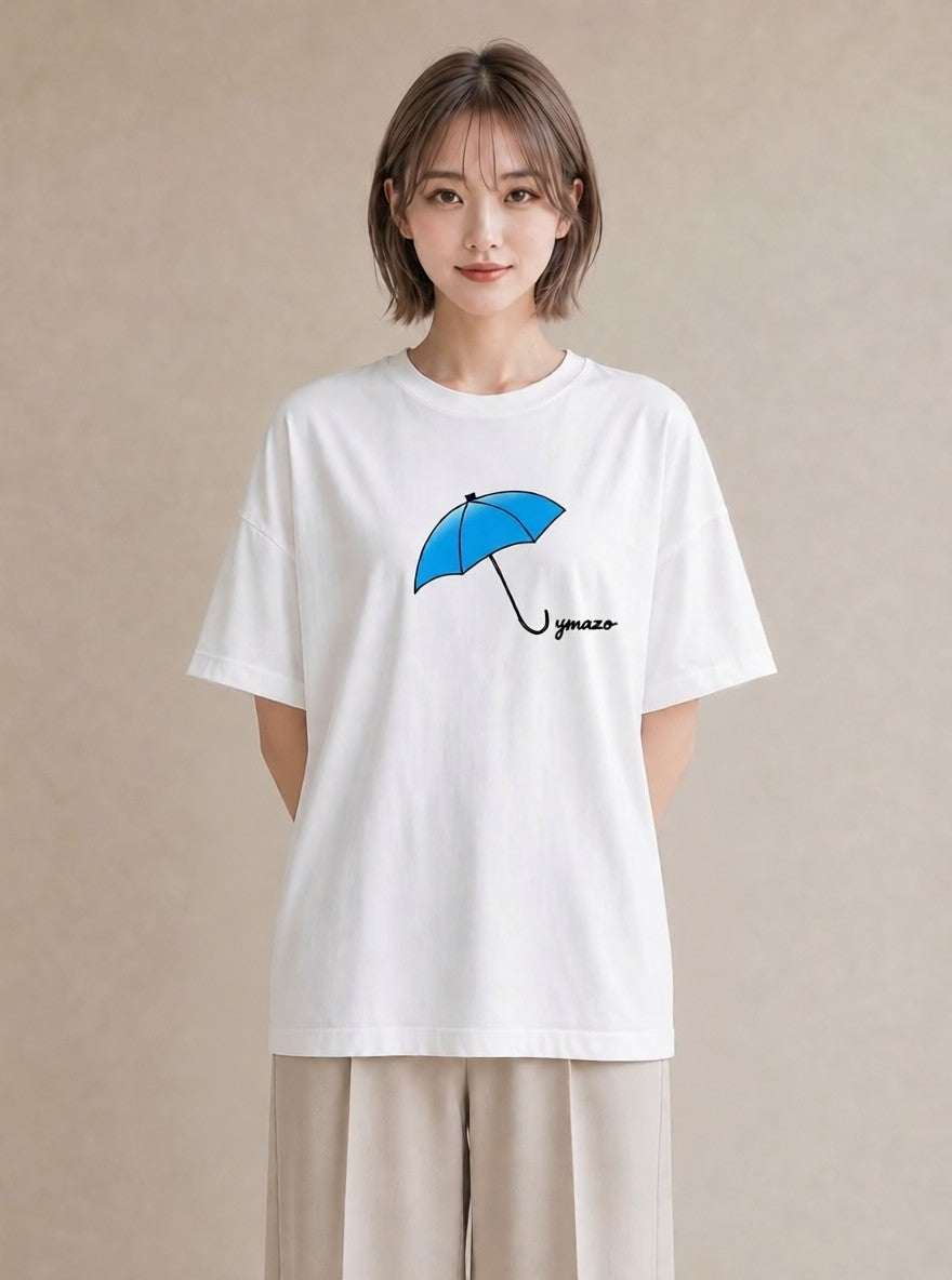 デザインTシャツ レディース 傘 水たまり 雨 ナチュラル アンティーク イラスト きれいめ 社会人 女性 白T