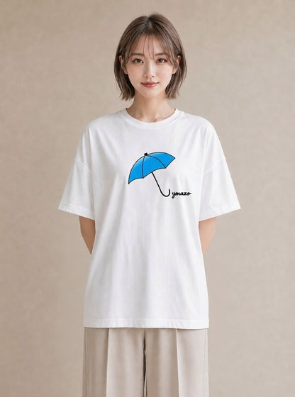 デザインTシャツ レディース 傘 水たまり 雨 ナチュラル アンティーク イラスト きれいめ 社会人 女性 白T