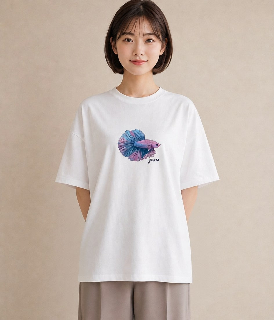プリントTシャツ レディース 熱帯魚 海の生き物 海 イラスト アート風 ホワイトデー 春服 白T