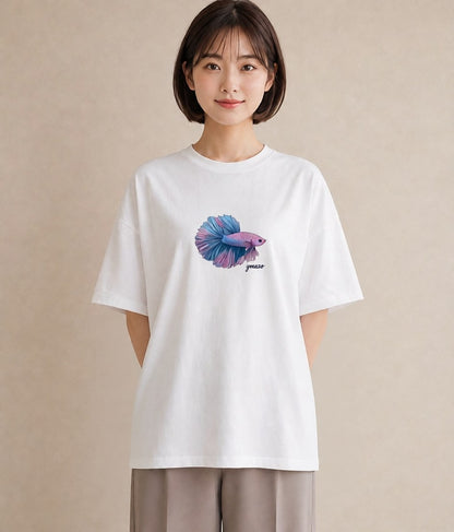 プリントTシャツ レディース 熱帯魚 海の生き物 海 イラスト アート風 ホワイトデー 春服 白T