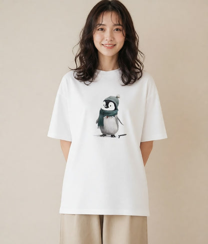 プリントTシャツ レディース コウテイペンギン 動物 アニマル イラスト ユニーク 親子 20代 白T