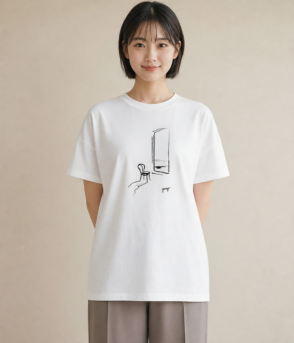 Tシャツ レディース 雨上がりのベンチ ベンチ ナチュラル アンティーク イラスト 水彩風 ルームウェア ギフト 白T