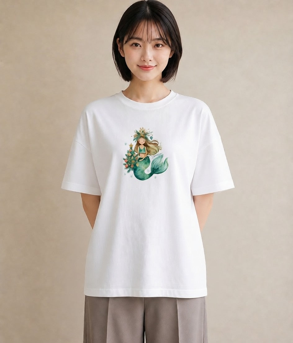 プリントTシャツ レディース 人魚 海の生き物 海 イラスト 個性的 通学 誕生日プレゼント 白T