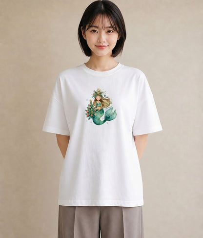 プリントTシャツ レディース 人魚 海の生き物 海 イラスト 個性的 通学 誕生日プレゼント 白T