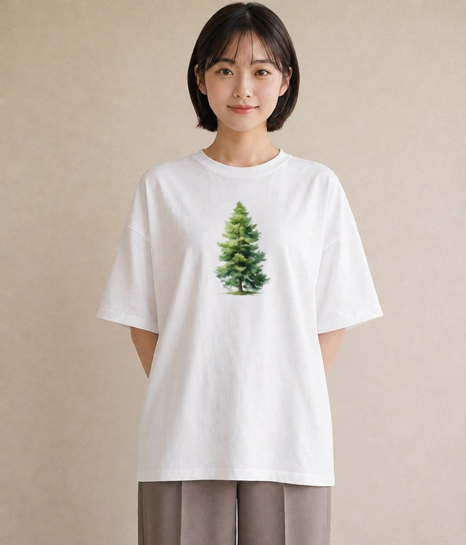 グラフィックTシャツ レディース 木 植物 ボタニカル イラスト きれいめカジュアル ラフ レイヤード 白T
