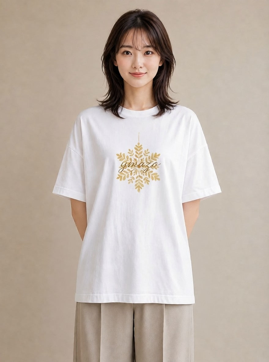 Tシャツ レディース 雪の結晶 星空 宇宙 イラスト 旅行コーデ ママ カフェ服 白T