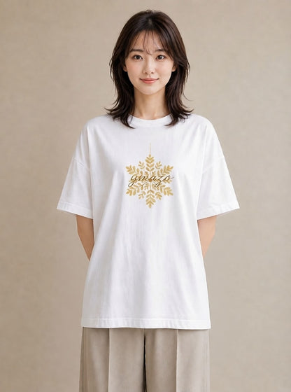 Tシャツ レディース 雪の結晶 星空 宇宙 イラスト 旅行コーデ ママ カフェ服 白T