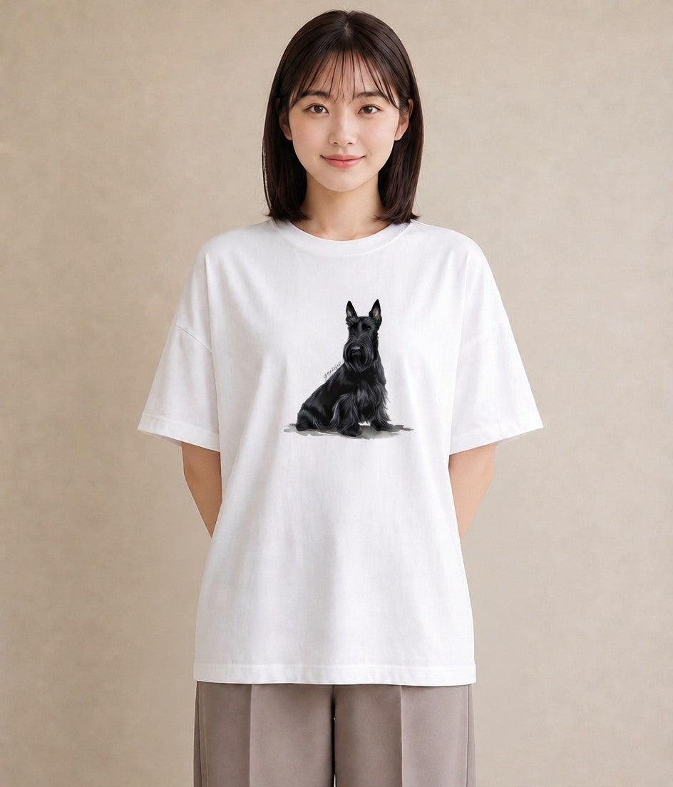 Tシャツ レディース ミニチュアシュナウザー 犬 いぬ イラスト きれいめカジュアル 散歩 お出かけ 白T