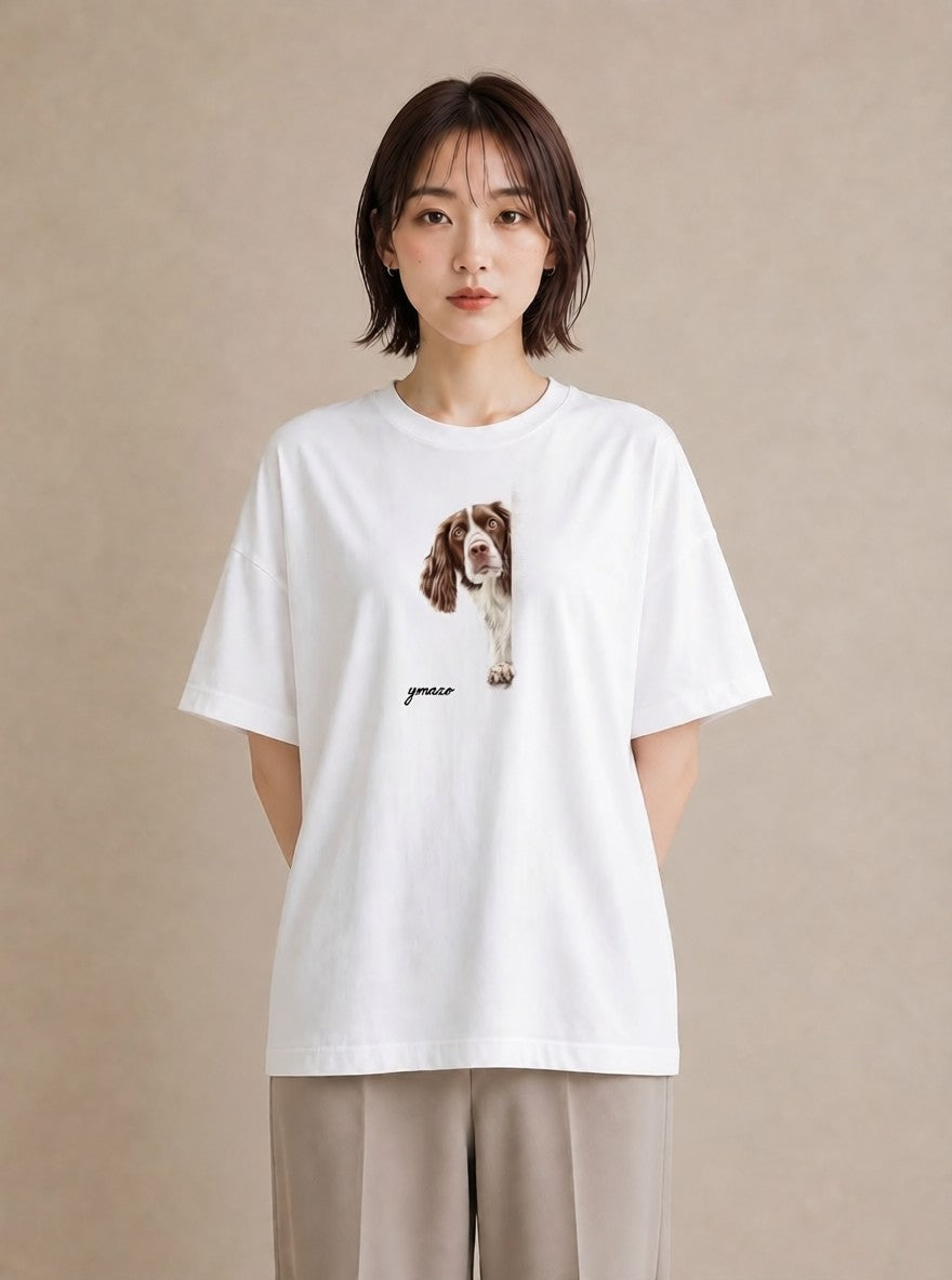 半袖Tシャツ レディース 犬 いぬ イラスト 手描き風 散歩 お出かけ 白T