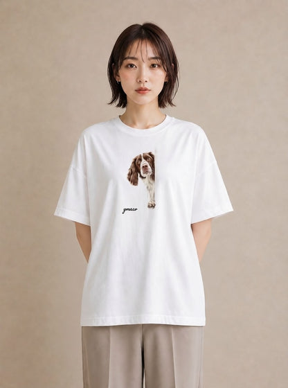 半袖Tシャツ レディース 犬 いぬ イラスト 手描き風 散歩 お出かけ 白T