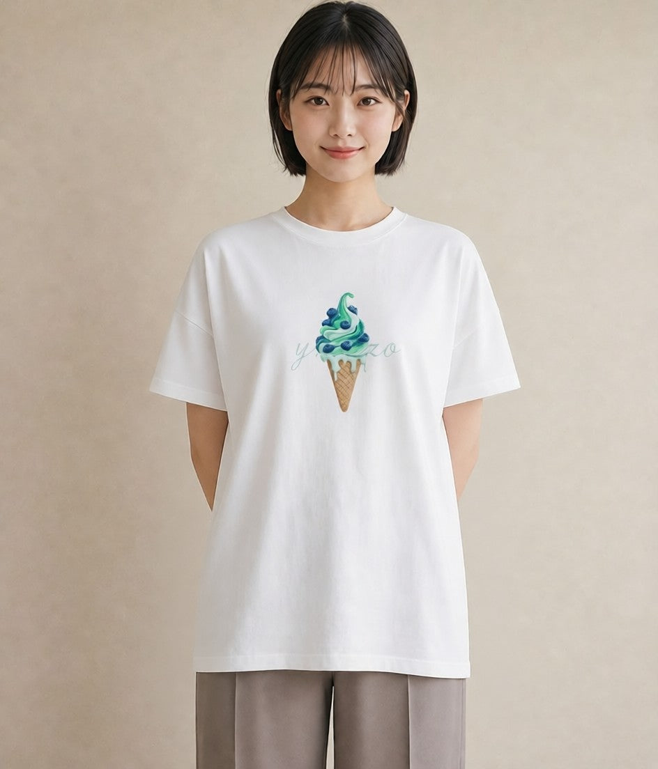 デザインTシャツ レディース アイス 食べ物 フード イラスト 可愛い レイヤード 友達ギフト 白T