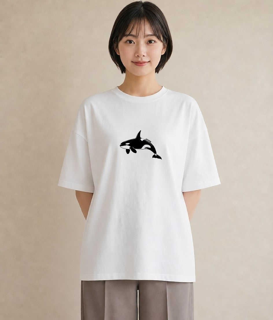 グラフィックTシャツ レディース シャチ 海の生き物 海 イラスト 韓国風 週末コーデ 敬老の日 白T