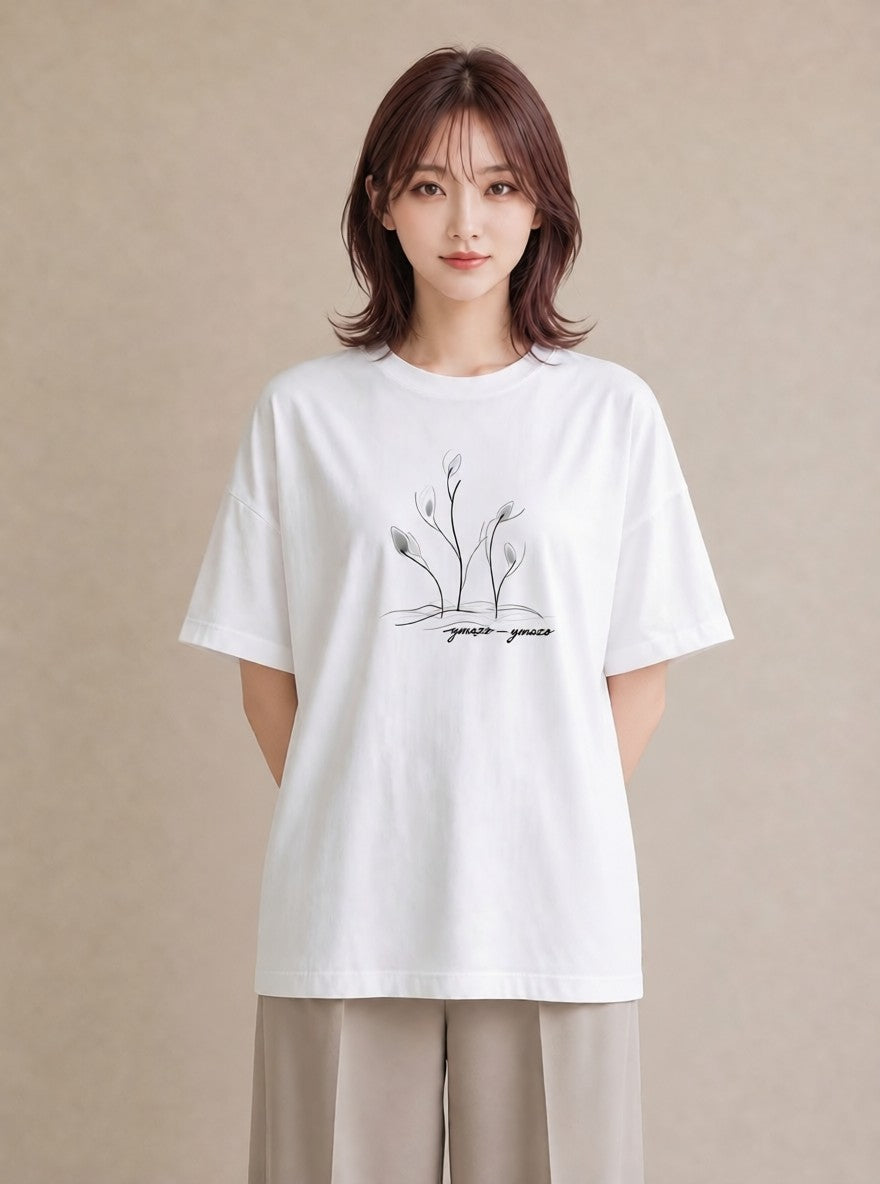 半袖Tシャツ レディース 観葉植物 ボタニカル 植物 イラスト ミニマル 自分用 ルームウェア 白T